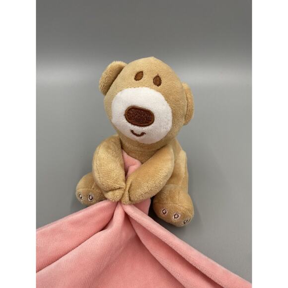 Mothercare Tan Teddy Bear Lovey Baby Security Blanket Pink Velour Green Heart - Picture 2 of 6
